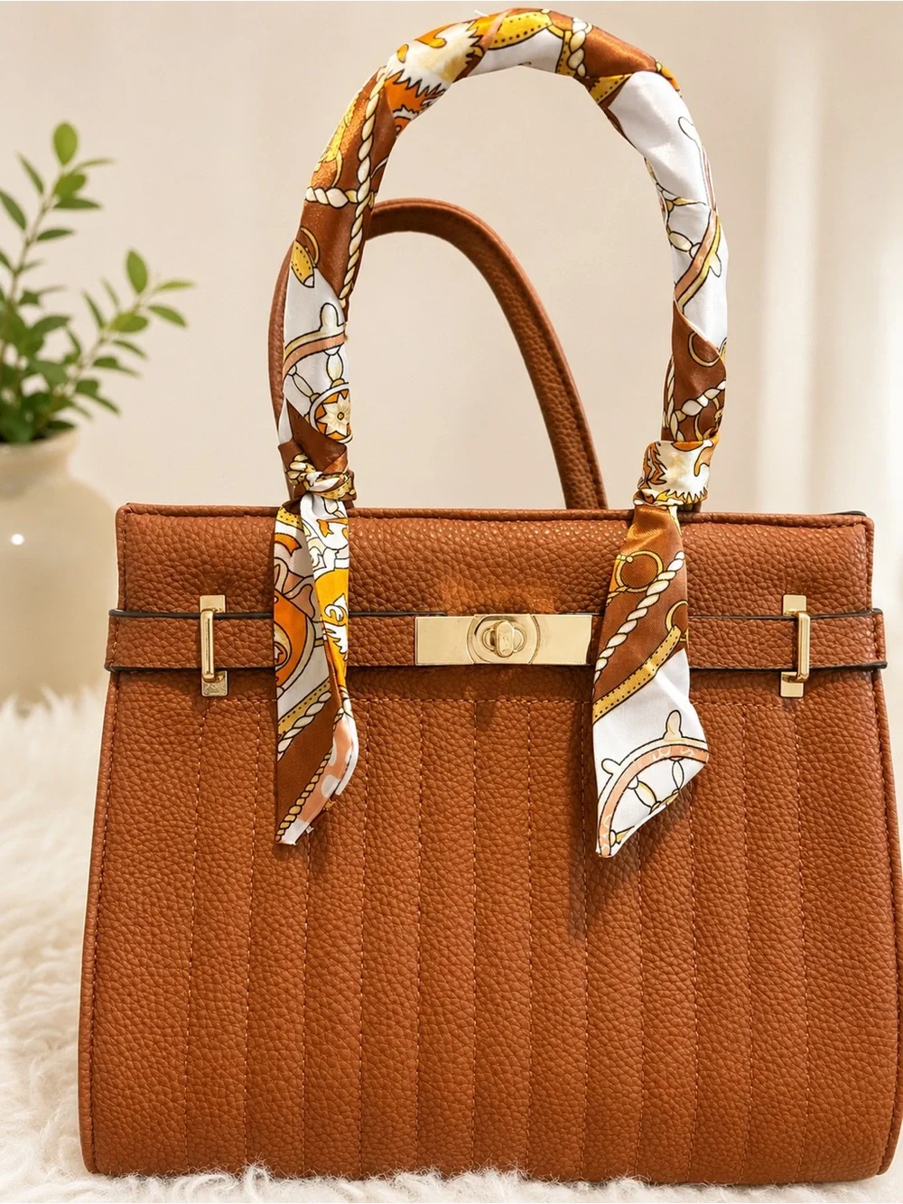 NWT WEIYI Brown Vegan Leather Handbag & Wallet Set